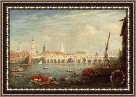 Frederick Nash The Monument And London Bridge Framed Painting