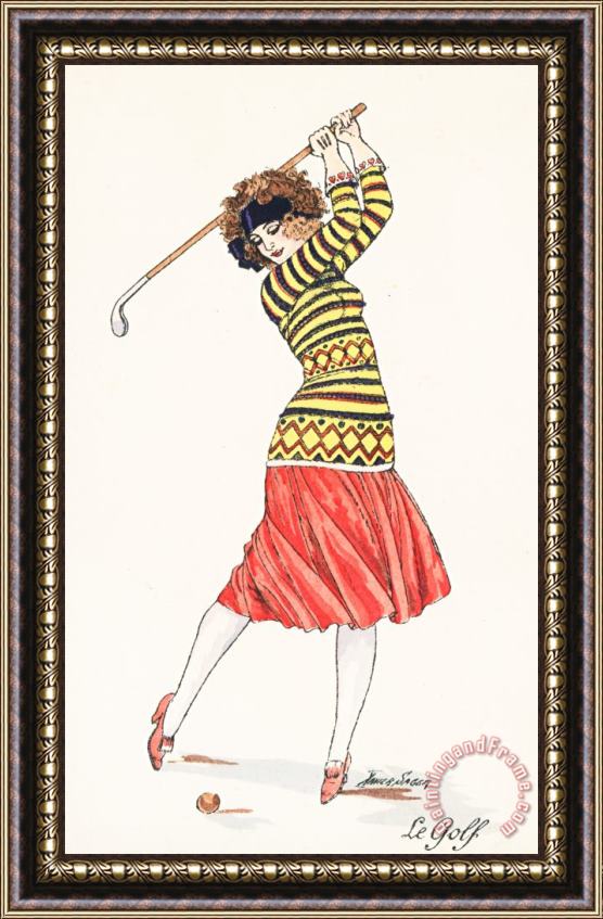 French School A Woman In Full Swing Playing Golf Framed Print