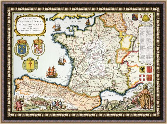 French School Antique Map of France Framed Painting