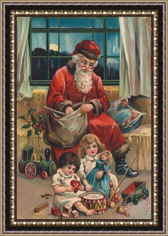 French School Christmas Card Framed Painting