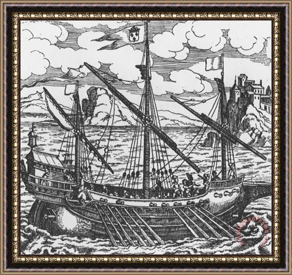 French School French Galley Operating In The Ports Of The Levant Since Louis Xi Framed Painting