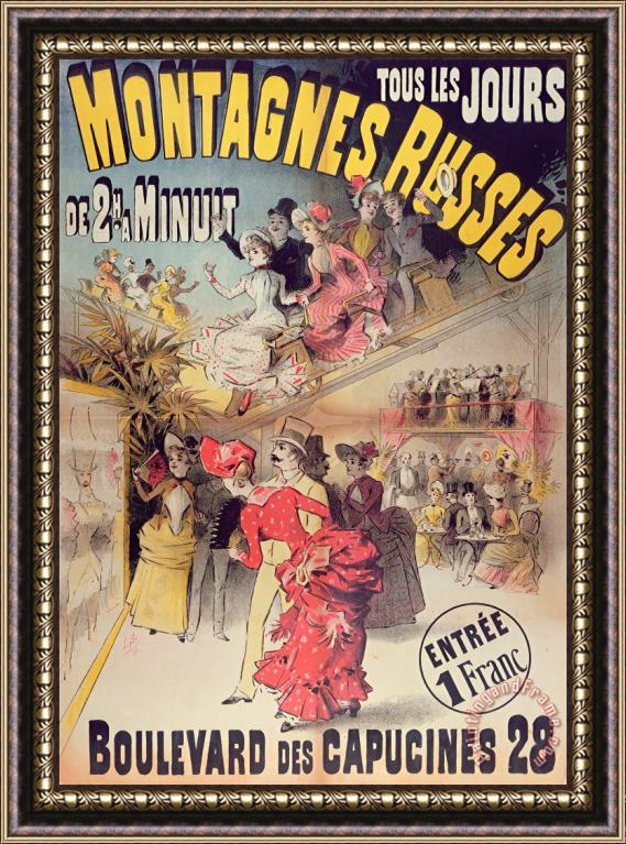 French School Poster Advertising The Montagnes Russes Roller Coaster Framed Painting