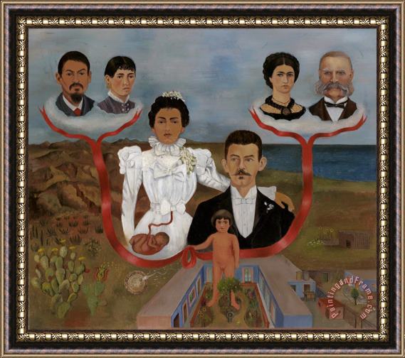 Frida Kahlo My Grandparents, My Parents, And I (family Tree) Framed Painting