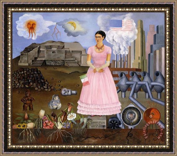 Frida Kahlo Self Portrait on The Borderline Between Mexico And The United States Framed Painting