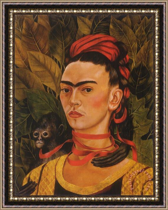 Frida Kahlo Self Portrait with Monkey 1940 Framed Painting