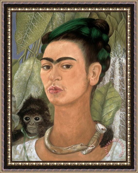 Frida Kahlo Self Portrait with Monkey Framed Painting