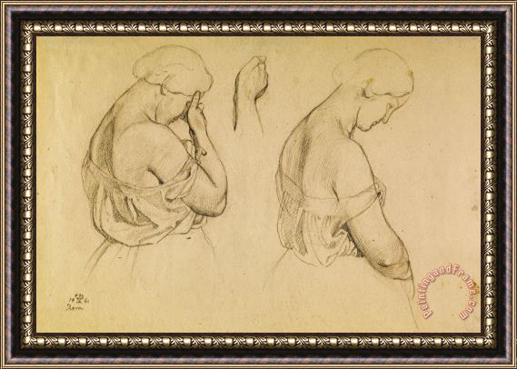Friedrich Preller Two Female Figures in Half Length And a Study of a Hand Framed Print