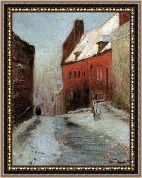 Fritz Thaulow A Winter Street Scene, Montreuil Framed Painting