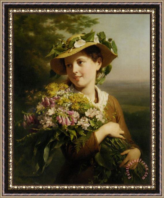 Fritz Zuber-Buhler Young Beauty with Bouquet Framed Painting