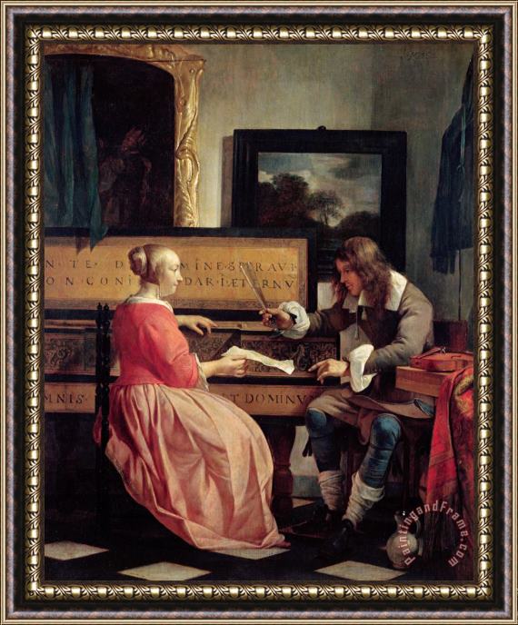 Gabriel Metsu A Man and a Woman Seated by a Virginal Framed Print