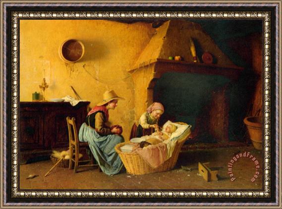Gaetano Chierici Feeding The Baby Framed Painting