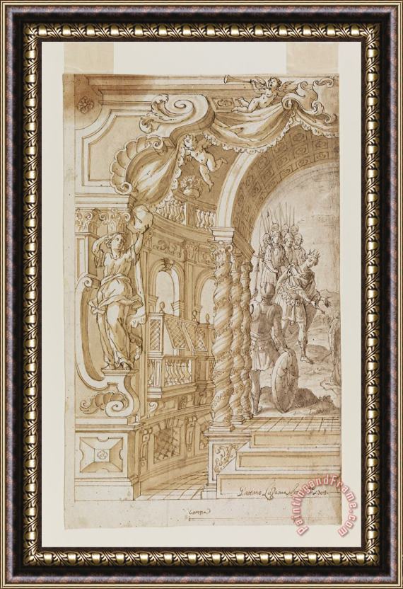 Gaetano Lazzara Design for an Illusionistic Wall Decoration, with a King Accompanied by Soliders Framed Print