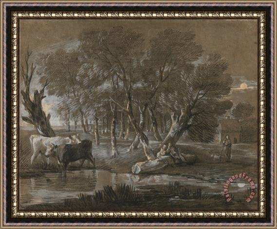 Gainsborough, Thomas A Moonlit Landscape with Cattle by a Pool Framed Painting
