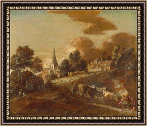 Gainsborough, Thomas An Imaginary Wooded Village with Drovers And Cattle Framed Print