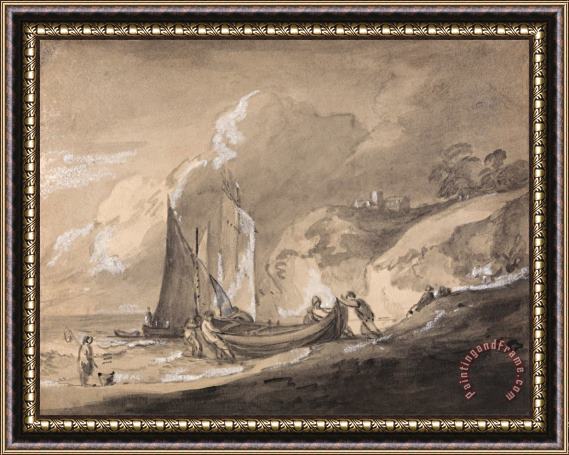 Gainsborough, Thomas Coastal Scene with Figures And Boats Framed Painting