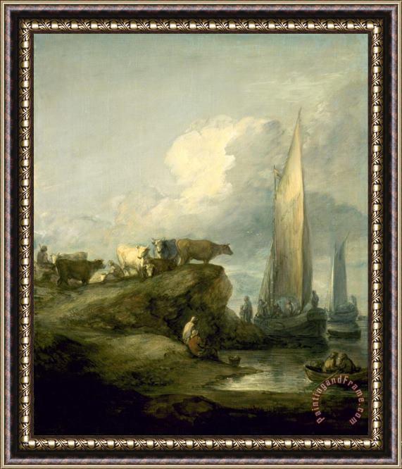 Gainsborough, Thomas Coastal Scene with Shipping And Cattle Framed Painting