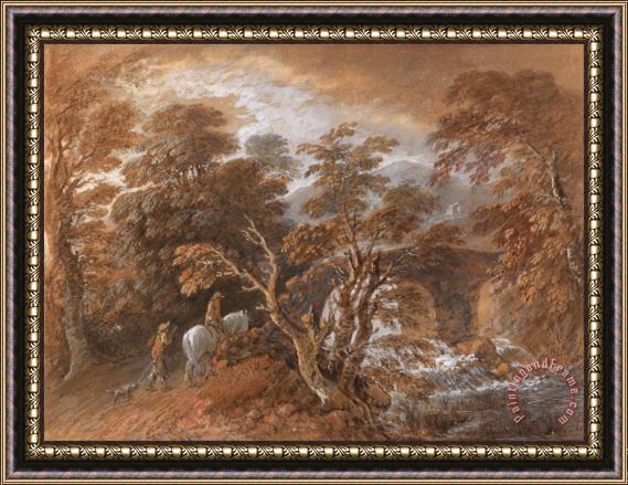 Gainsborough, Thomas Hilly Landscape with Figures Approaching a Bridge Framed Print