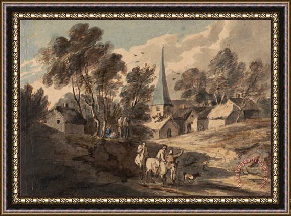 Gainsborough, Thomas Travellers on Horseback Approaching a Village with a Spire Framed Print
