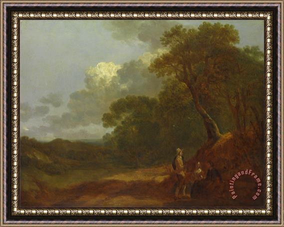 Gainsborough, Thomas Wooded Landscape with a Man Talking to Two Seated Women Framed Print