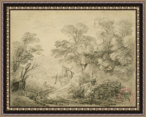 Gainsborough, Thomas Wooded Landscape with Donkey And Figures Framed Painting