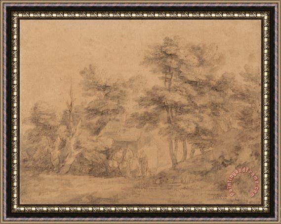 Gainsborough, Thomas Wooded Landscape with Figures, Donkeys And Cottage Framed Print