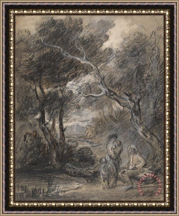 Gainsborough, Thomas Wooded Landscape with Figures Framed Painting