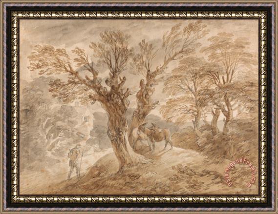 Gainsborough, Thomas Wooded Landscape with Peasant And Donkeys Framed Painting