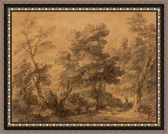 Gainsborough, Thomas Wooded Landscape with Shepherd And Sheep Framed Painting