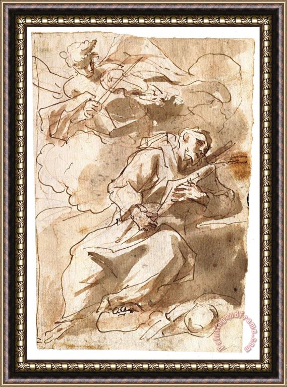 Gaspare Diziani An Angelic Minstrel Appears to Saint Francis Framed Print