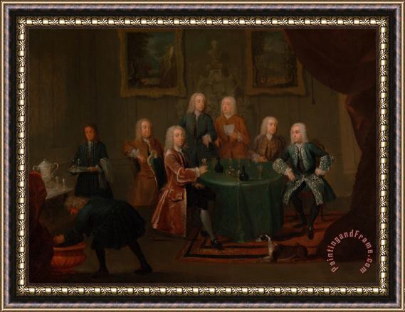 Gawen Hamilton The Brothers Clarke with Other Gentlemen Taking Wine Framed Painting