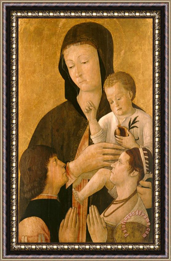 Gentile Bellini Madonna with Child And Two Donors Framed Painting