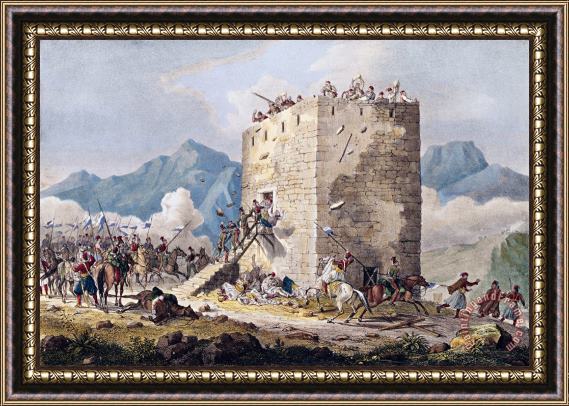 Georg Melchior Kraus The Resistance of Forty Greek Rebels in a Tower in Thebes Framed Painting