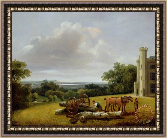 George Arnald Loading a Timber Wagon at Cave Castle Yorkshire Framed Painting