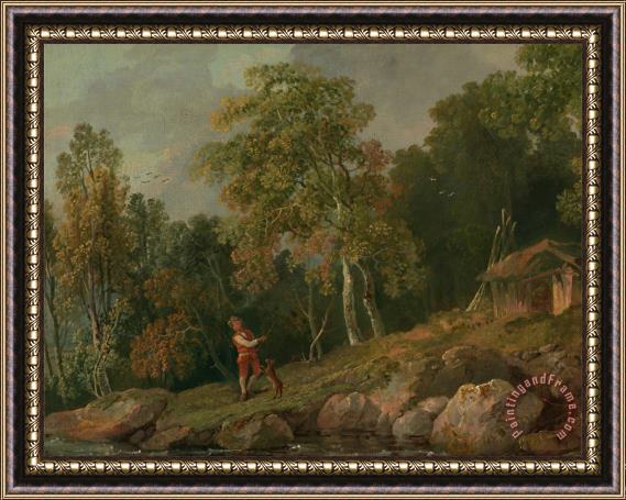 George Barret Wooded Landscape with a Boy And His Dog Framed Painting