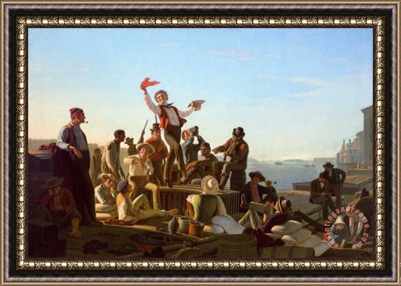 George Caleb Bingham Jolly Flatboatmen in Port Framed Painting
