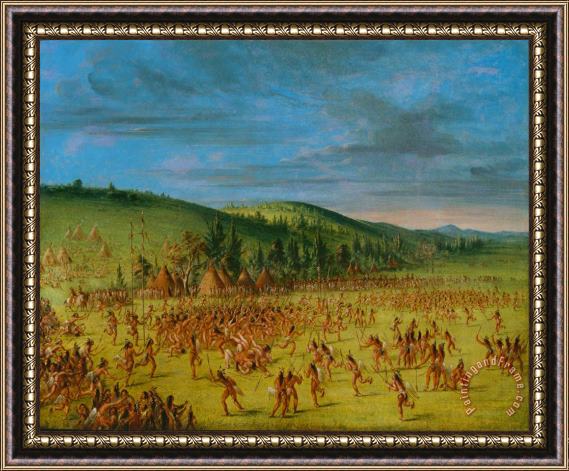 George Catlin Ball Play of The Choctaw Ball Up Framed Painting