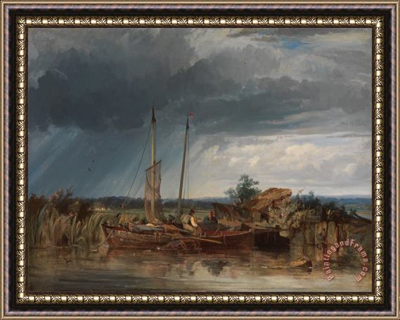 George Chambers Two Fishing Boats on The Banks of Inland Waters Framed Painting