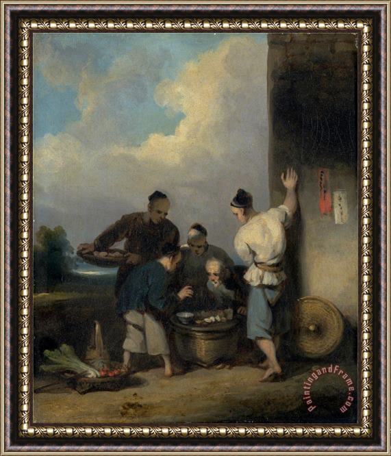 George Chinnery Coolies Round The Food Vendor's Stall Framed Painting