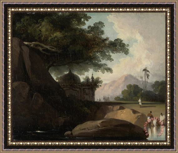 George Chinnery Indian Landscape with Temple Framed Print