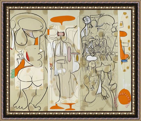 George Condo Composition in Gray And Orange, 1997 Framed Painting