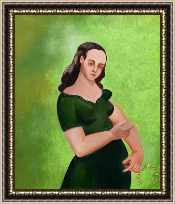 George Condo Girl in Green on Green Framed Painting