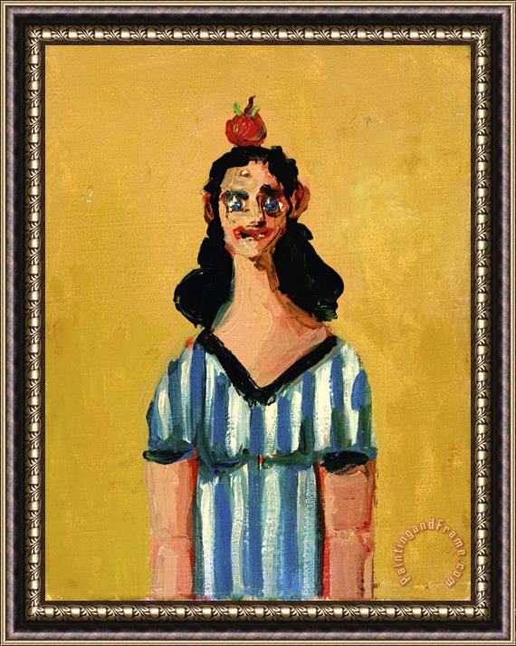 George Condo Girl in Striped Dress Framed Painting