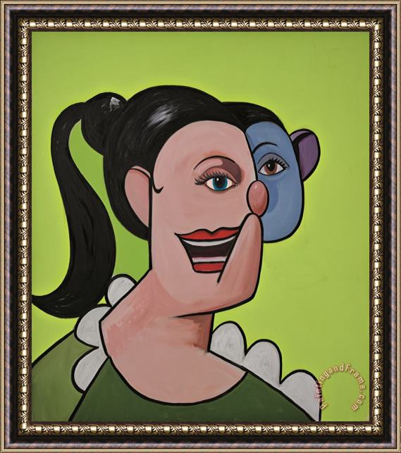 George Condo Girl with Ponytail Framed Print