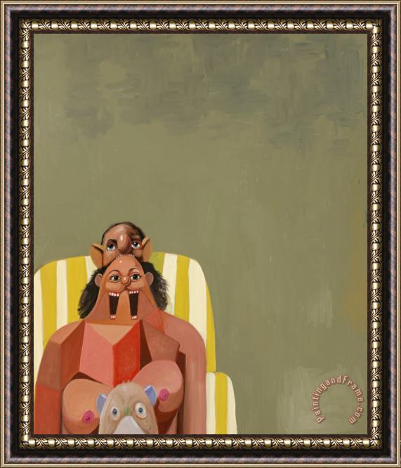 George Condo Green Seated Woman Framed Painting