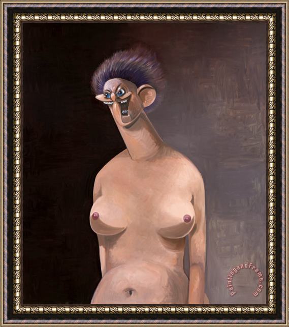 George Condo Nude with Purple Hair Framed Print