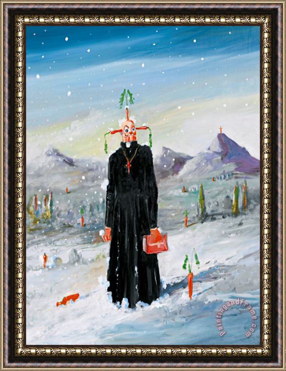 George Condo Priest in The Snow Framed Painting