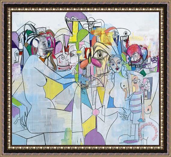 George Condo Purple And Yellow Abstraction, 2012 Framed Print