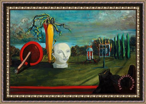 George Condo Surrealist Landscape, 1983 Framed Painting