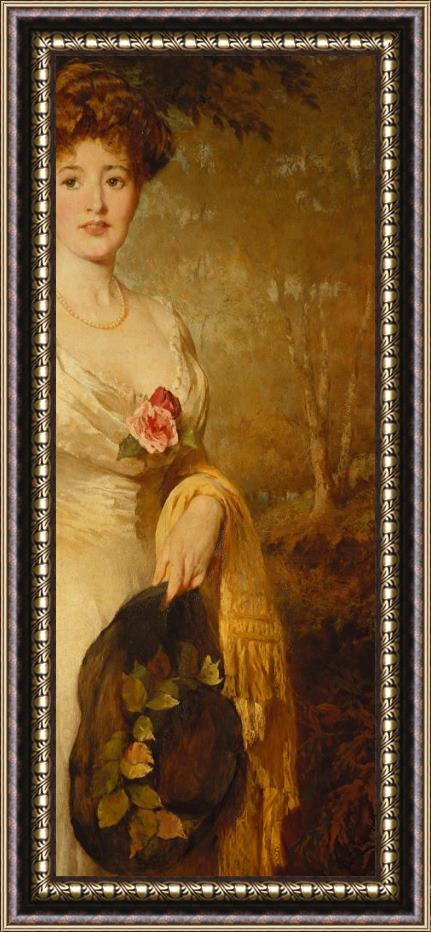 George Elgar Hicks Portrait Of A Lady In A White Dress Framed Painting