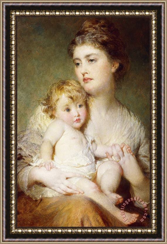 George Elgar Hicks Portrait Of The Duchess Of St Albans With Her Son Framed Print
